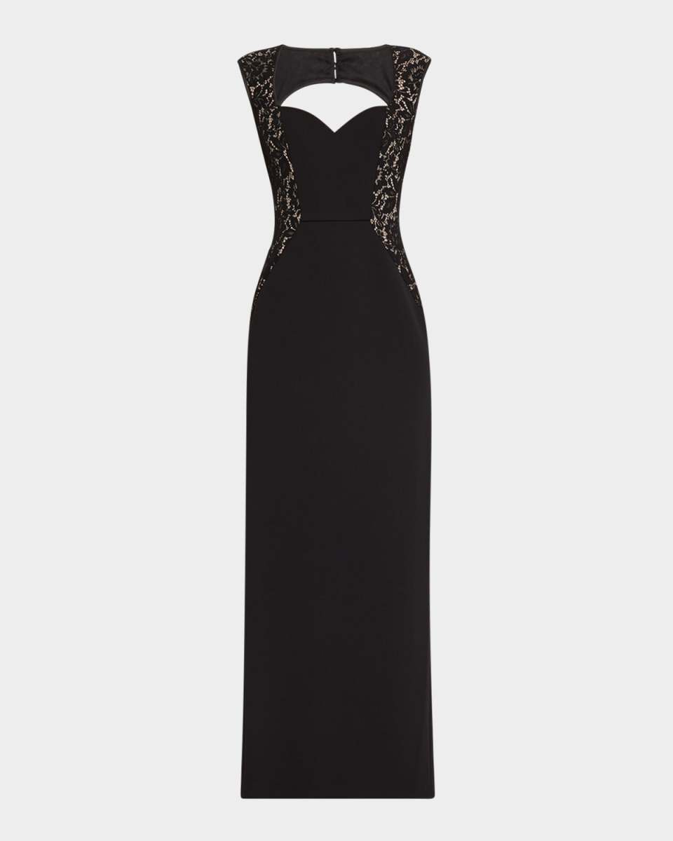 Cutout Bonded Crepe & Lace Column Gown